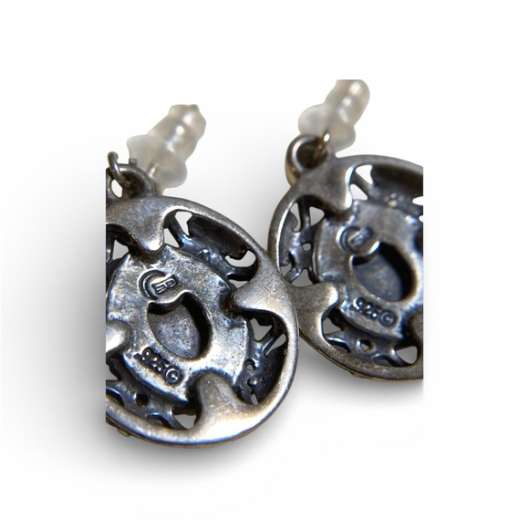 Carolyn Pollack CP 925 Sterling Silver Mother of Pearl Dangle Earrings Vintage - Picture 3 of 5